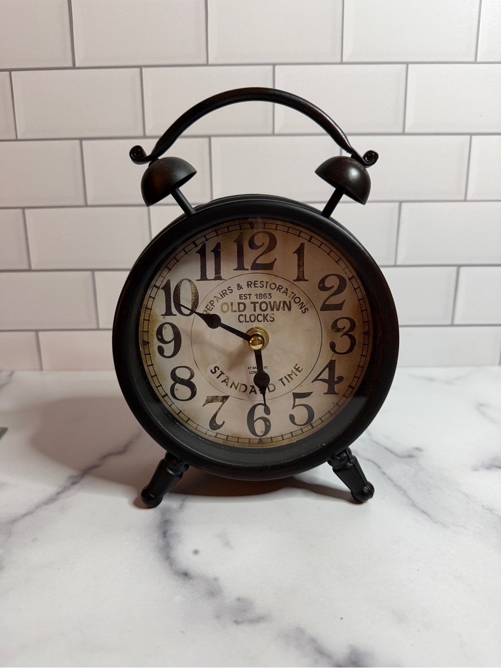Old Town Clocks Black Twin Bell Table Clock Vintage Style 9”